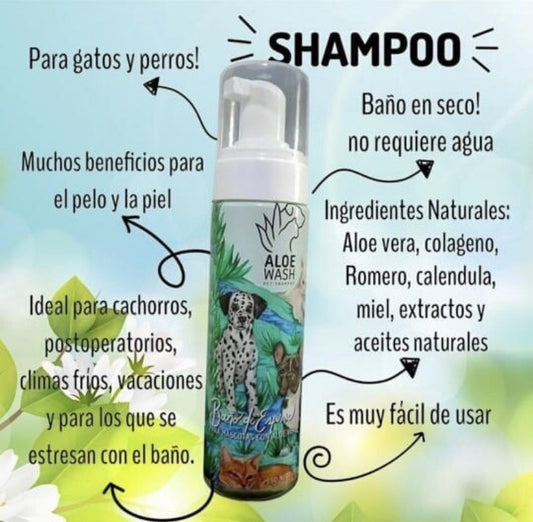 Shampoo en Seco para Mascotas <Espuma con Aloe Vera e Ingredientes Naturales>